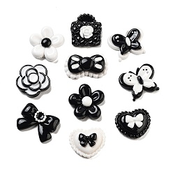 Черный Непрозрачная смола декодирует кабошоны, бант/цветок/в форме сердца, разнообразные, белые, чёрные, 16.5~22.5x20~27.5x6~9.5 мм