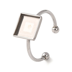 Stainless Steel Color 304 Stainless Steel Cuff Rings Components, Pad Ring Base Findings, Square, Stainless Steel Color, 9mm, 18mm, Tray Size: 8x8mm