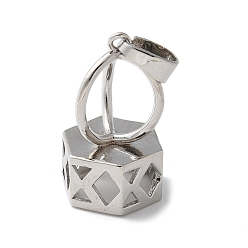 Платина Латунная бусина, шестиугольник, долговечный, стойки покрытие, без кадмия и без свинца, платина, 26x16.5x14.5 мм, отверстие : 8x4 мм