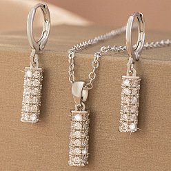 Платина Комплекты из латунных подвесок-колье и серег-колец с микропаве из прозрачных кубических цирконий, платина, 400 мм