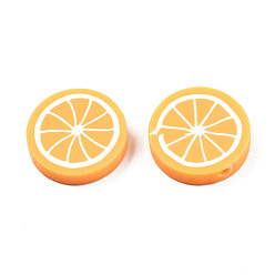 Orange Perles en fimo faits à la main, Tranches de citrons, orange, 19.5x4.5mm, Trou: 1.2mm
