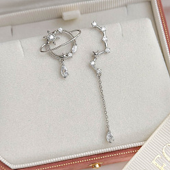 Planet Латунные кубического циркония серьги болтаться, платина, слева и справа, планета, 22x20 мм