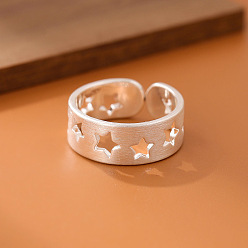 Серебро Полые латунные кольца-манжеты для женщин, звезда, серебряные, внутренний диаметр: 15~20 мм