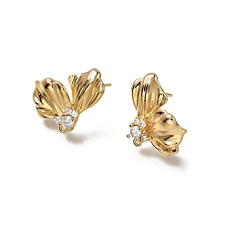 Прозрачный Фурнитура для сережек-гвоздиков с бабочкой из латуни с микропаве из кубических цирконий, долговечный, без никеля , с петлей, реальный 18 k позолоченный, прозрачные, 17x16 мм, отверстие : 0.9 мм, штифты : 0.9x12 мм
