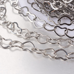 Платина Стойка для латуни, пайки, с катушкой, без кадмия, без никеля и без свинца, цепочки сердечных связей, платина, 6.5x4.5x0.3 мм, около 32.8 футов (10 м) / рулон