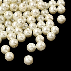 Lemon Chiffon Pearlized Glass Imitation Pearl Beads, Round, Lemon Chiffon, 8~8.5x8mm, Hole: 1.5mm