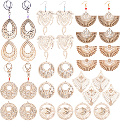 Платиновый & Золотой Сделай сам серьги, с  латунными крючками для серег, неокрашенные деревянные большие подвески, Акриловые бусины, железо & сплав брелок, железный штифт, платиной и золотом