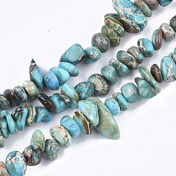 Sky Blue Natural Imperial Jasper Beads Strands, Dyed, Chip, Sky Blue, 7~23x5~12x2~8mm, Hole: 1mm, about 81~88pcs/strand, 15.7 inch