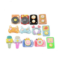 Mixed Color Opaque Resin Decoden Cabochons, Microphone & Game Controller & Camera, Mixed Shapes, Mixed Color, 18~29.5x15~25x7~8.5mm