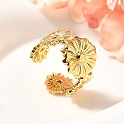 Золотой Цветок 201 открытая манжета из нержавеющей стали для женщин, золотые, 10.5~15 мм, регулируемый.