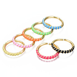 (52) Непрозрачная лаванда Эмалевое кольцо с открытой манжетой, настоящие позолоченные украшения из латуни для женщин, без никеля , разноцветные, размер США 18 7 (1/4 мм)