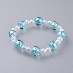 Синий Прозрачные акриловые имитированные перламутровые браслеты для детей, с прозрачными акриловыми шариками, круглые, синие, 1-7/8 дюйм (4.7 см)