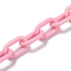 Pink Handgefertigte undurchsichtige Acrylkabelketten, für Schmuck machen, ungeschweißte, ellipsenförmige, rosa, Link: 27x16.5x4 mm, 39.37 Zoll (1 m)/Strang