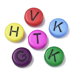 (52) Непрозрачная лаванда Непрозрачный акрил европейского бисера, бусины с большим отверстием, плоские круглые с буквы, разноцветные, 25.5x10.5 мм, отверстие : 6 мм, Около 95 шт / 500 г