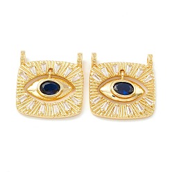 Bleu Nuit Crémaillère en laiton placage pendentifs en zircone cubique, sans cadmium et sans nickel et sans plomb, réel 18 k plaqué or, carrée, bleu minuit, 23x22x3~5mm, Trou: 3mm