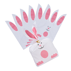 Hot Pink Plastic Candy Bags, Rabbit Ear Bags, Gift Bags, Two-Side Printed, with Wire Twist Ties, Hot Pink, Bag: 22.5x14cm, Ties: 8x0.4cm