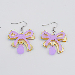 Сливовый Акриловые серьги болтаться, бантом со слезой, платина, слива, 57x36 мм