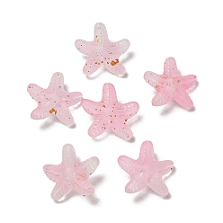 Pink Непрозрачные акриловые бусины, морская звезда, с золотой порошок, розовые, 18x19x9 мм, отверстие : 1.6 мм, Около 375 шт / 500 г