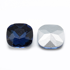 Prussian Blue Pointed Back Glass Rhinestone Cabochons, Faceted, Back Plated, Square, Prussian Blue, 10x10x4.5mm