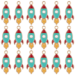 Colorful 50Pcs Light Gold Plated Alloy Enamel Pendants, Rocket, Colorful, 25x10.5x1.5mm, Hole: 2mm