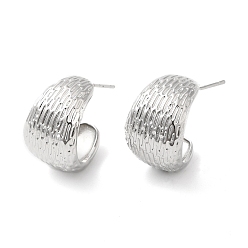 Платина Круглые серьги-гвоздики из латуни с реечным покрытием, полукруглые серьги для женщин, долговечный, без свинца и без кадмия, платина, 20x13 мм