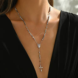 Virgin 201 шарик ожерелья из нержавеющей стали четки, портрет кисточка крест ожерелье винтаж панк мода женские y ожерелья, серебро , девственница, 21.46 дюйм (54.5 см)