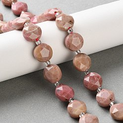 Родонит Природные родонит бисер нитей, граненый пятиугольный разрез, плоско-круглые, с бисером, класс b, 10~10.5x5.5~6 мм, отверстие : 0.7~1 мм, около 31~32 шт / нитка, 15.35~15.55'' (39~39.5 см)