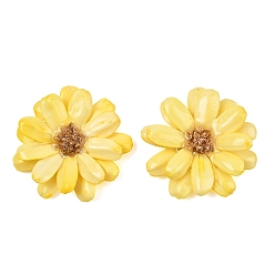 Amarillo Grandes colgantes de resina epoxi y flores secas, encanto de flor de margarita, amarillo, 50x49x10.5 mm, agujero: 1 mm