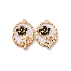 Черный Латунь эмаль подвески, овал с подвеской в виде розы, без кадмия, без никеля и без свинца, реальный 18 k позолоченный, чёрные, 18.5x12.5x2.5 мм, отверстие : 1.4 мм
