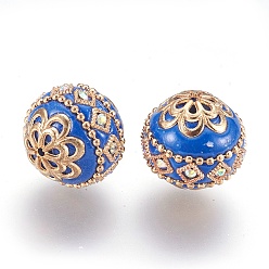 Dodger Blue Handmade Indonesia Beads, with Metal Findings, Round, Light Gold, Dodger Blue, 19.5x19mm, Hole: 1mm