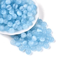 Светло-Голубой Стеклянные бусины в стиле верстака класса А FGB, круглые, имитация шарики глаза кота, Небесно-голубой, 7~7.5 мм, отверстие : 1.4~1.5 мм, Около 900 шт / фунт
