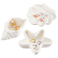 (404) Непрозрачное AB Кислое яблоко 3шт. 3 стили фарфоровая тарелка для украшений в форме морской звезды и ракушки, лоток для хранения колец, , Серьги, цветочный белый, 115~145x77.5~137x18~38 мм, 1 шт / стиль