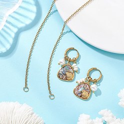 Треугольник Подвеска из раковины морского ушка и серьги-кольца с жемчугом из раковины и натуральным пресноводным жемчугом., 304 комплект украшений из нержавеющей стали для женщин, золотые, треугольные, 430 мм