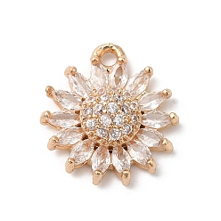 Золотой Латунные микропаве прозрачные подвески с фианитом, без никеля , со стеклом, цветок, золотые, 16x15x5 мм, отверстие : 1.4 мм
