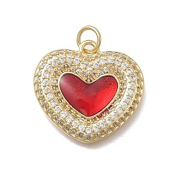 Настоящее золото 18K Латунные микро проложить кубического циркония подвески, святое сердце, с эмалью и кольцом для прыжков, без кадмия и без свинца, долговечный, стойки покрытие, реальный 18 k позолоченный, 18.5x19.5x3.5 мм, отверстие : 3.5 мм