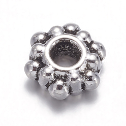 Argent Antique  Perles de séparateur de style tibétain , sans plomb et sans cadmium, fleur, argent antique, environ 7 mm de diamètre, Trou: 1mm