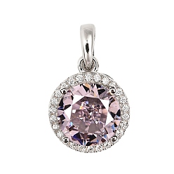 Круглые 925 подвески из стерлингового серебра с паве из кубического циркония, Реальная платина, круглые, 16x13.5x7 мм, отверстие : 4.5x3.5 мм