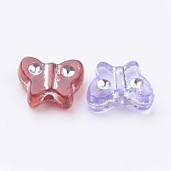 Mixed Color Transparent Acrylic Beads, Metal Enlaced,  Butterfly, Mixed Color, about 9mm long, 11mm wide, 4mm thick, hole:1.5mm, 2200pcs/500g