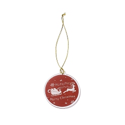 Santa Claus Christmas Theme Acrylic Pendant Decoration, Nylon Cord Hanging Decoration, Flat Round, Santa Claus, 190~205mm