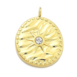 Настоящее золото 18K Ионное покрытие (ip) 304 подвески из нержавеющей стали со стразами, овал с солнечным шармом, реальный 18 k позолоченный, 17x12x3.5 мм, отверстие : 1.8 мм