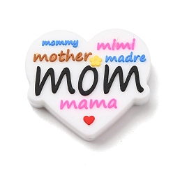 Сердце Силиконовые фокусные бусы на день матери, красочный, слово мама, сердце, 27x30x7 мм, отверстие : 2.5 мм