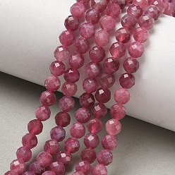Tourmaline Natural Pink Tourmaline Beads Strands, Round, Faceted, 5.5~6mm, Hole: 0.8mm, about 67pcs/strand, 15.35''(39cm)