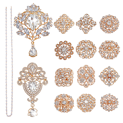 Золотой Наборы для самостоятельного изготовления броши из сплава с кристаллами и стразами, золотые, 97x68x5 мм