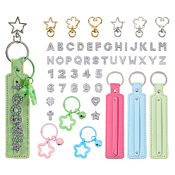 Платиновый & Золотой Набор для изготовления брелоков своими руками, включая поворотные застежки из сплава и подвески-слайдеры., брелки-подвески из искусственной кожи, акриловые подвесные украшения, платиной и золотом, 34x23.5x6 мм, отверстие : 8.9 мм