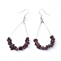 Гранат Болтаются серьги, с натуральной амазонитовой крошкой, крючки для серег из латуни с платиновым покрытием и каплевидная капля, , 71~75 мм, Кулон : 53.5~59 мм, штифты : 0.5 мм