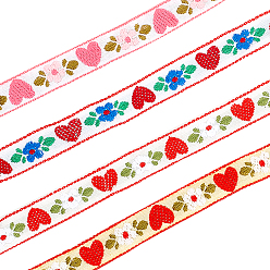 Mixed Color 20 Yards 4 Colors Polyester Ribbon, Heart Printed Ribbon, for DIY Craft Wrapping, Wedding, Valentine's Day Decoration, Mixed Color, 3/8 inch(11mm), 5 yards/color