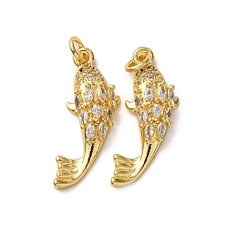 Fish Латунные микро проложить кубического циркония подвески, с целью перехода в кольце, стойки покрытие, долговечный, без свинца и без кадмия, реальный 18 k позолоченный, рыба, 26x9x4.5 мм, отверстие : 3.5 мм