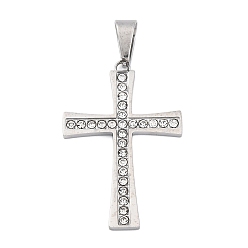 Нержавеющая Сталь Цвет 304 подвески из нержавеющей стали, крест очарование, со стразами, цвет нержавеющей стали, 39.5x25.5x1.5 мм, отверстие : 8.5x5 мм