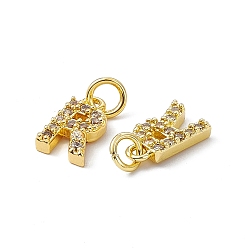 Letter R Real 18K Gold Plated Brass Micro Pave Clear Cubic Zirconia Charms, with Jump Ring, Letter.R, 11.5x7x2.5mm, Hole: 3.4mm