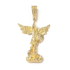 Золотой Латунные подвески, святой архангел михаил, золотые, 39.5x27.5x5 мм, отверстие : 4x8.5 мм